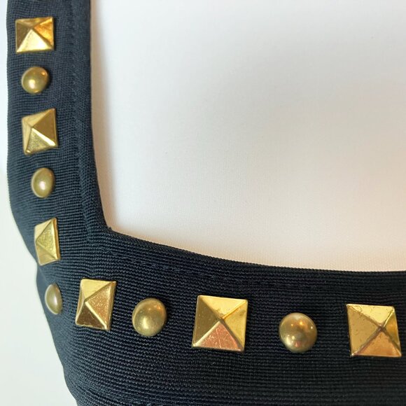 Vintage Cache Black Midi Sheath Dress with Gold/Bronze Studs | Size 4 | EUC - Picture 4 of 12